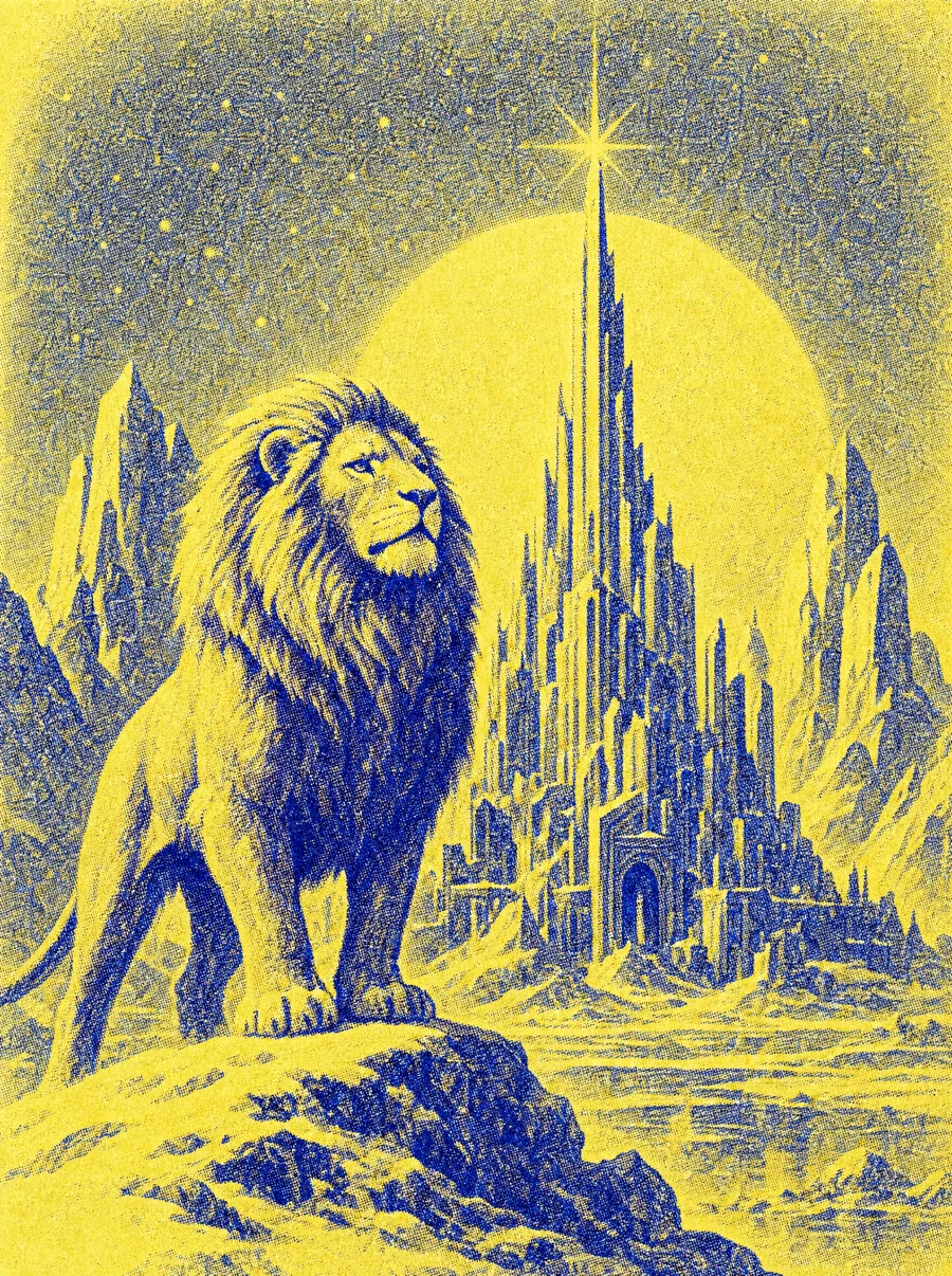Arctic Empire propaganda: a lion before icy towers