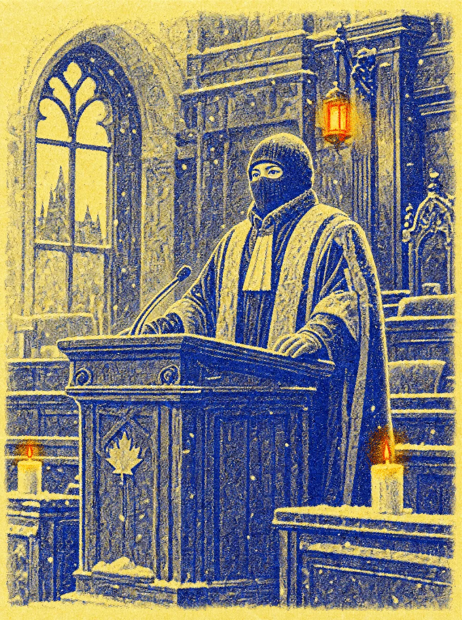 A senator speaking at a podium